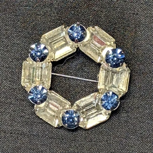 Jewelry | 3 For 3 Vintage Brooch Blue And Clear Vintage Rhinestone